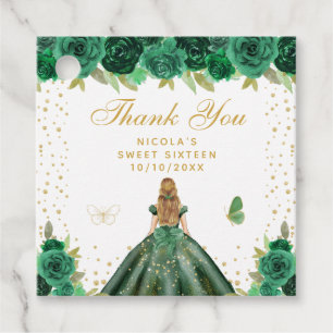 Groene Bloemige Blonde Haar Prinses Sweet Sixteen Bedankjes Labels