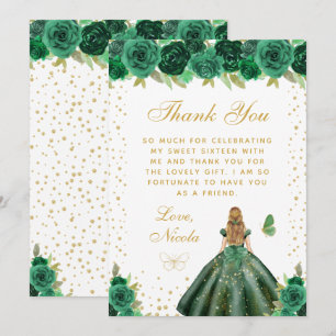 Groene Bloemige Blonde Haar Prinses Sweet Sixteen Bedankkaart