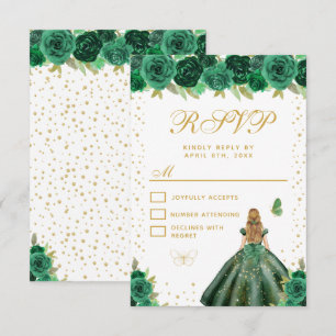Groene Bloemige Blonde Haar Prinses Sweet Sixteen RSVP Kaartje