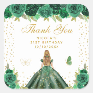 Groene Bloemige Blonde Haar Prinses Verjaardagsfee Vierkante Sticker