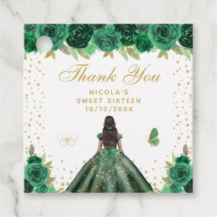 Groene Bloemige Donkere Huid Prinses Sweet Sixteen Bedankjes Labels