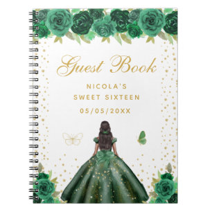Groene Bloemige Donkere Huid Prinses Sweet Sixteen Notitieboek