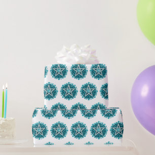 Groene Bloemige Pentagram Heks Wit Halloween Cadeaupapier