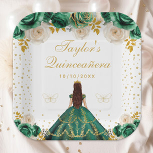 Groene Bloemige Prinses Quinceañera Papieren Bordje