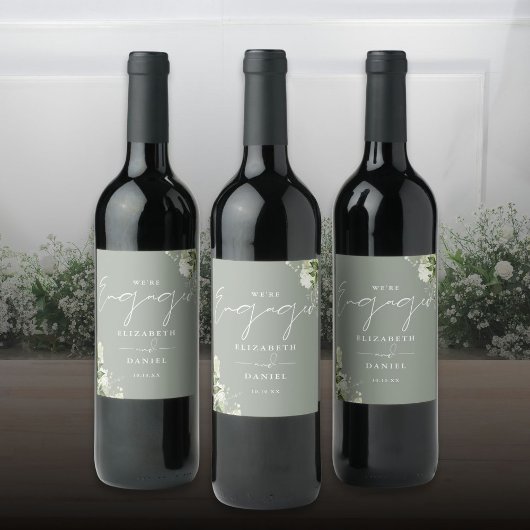 Groene Bloemige Salie Groene Verlovingsfeest Wijn Etiket