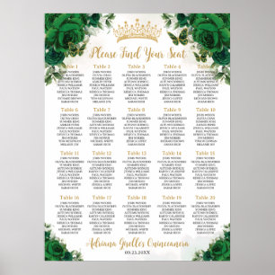 Groene bloemige Sweet 16 Quinceanera zitplaatsen Poster