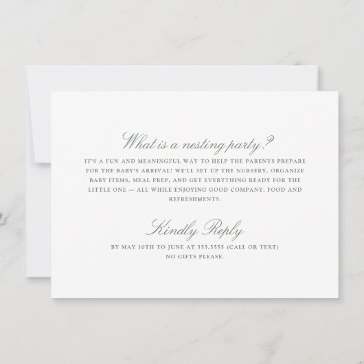 Groene bloemige uitnodiging voor nestingfeestje (Achterkant)