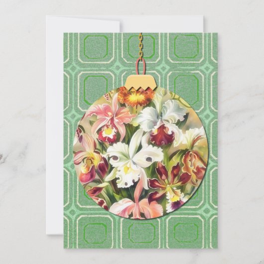 Groene Bloemkunst Kerst Ornament Kaart (Voorkant)