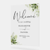 Groene Bloemrijke Script Trouw Welkom Acryl Bord (Hoek)