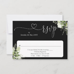 Groene Bloemschrift Hart Zwart En Wit RSVP Kaartje