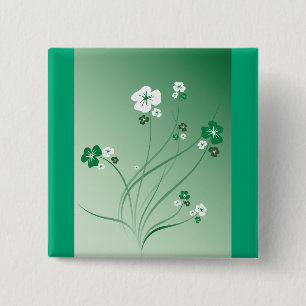Groene bloemslingers en witte bloesems vierkante button 5,1 cm
