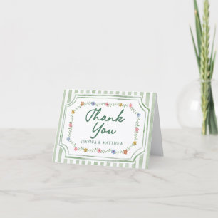 Groene bloemstrepen trouwkaarten voor dankbetuigin bedankkaart