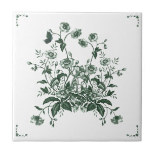 Groene Bloemstruik Toile Geïnspireerde Sierlijke T Tegeltje