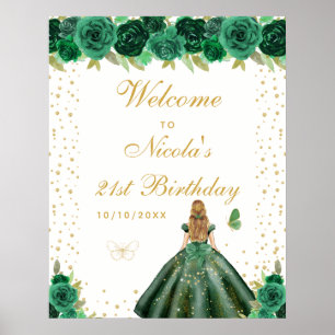 Groene Blonde Haar Meisje Verjaardagsfeest Welkom Poster