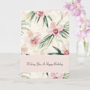 Groene Blos Roze Orchidee Bloemen Verjaardag Kaart