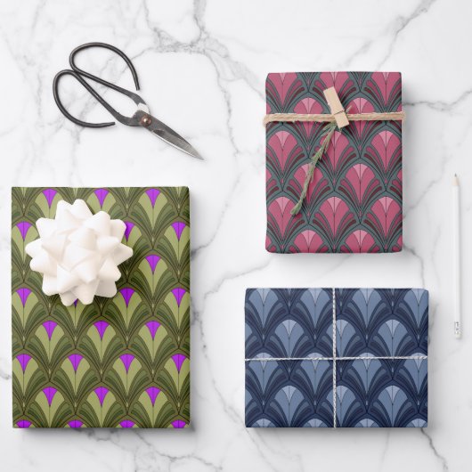 GROENE BLUE PINK GRAY ART DECO PATTERNEN INPAKPAPIER VEL (Voorkant)