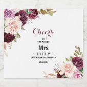 Groene Blush Bordeauwx Bloemige Bruids-Shower Sparkling Wijnetiket (Enkel label)