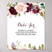 Groene Blush Bourgondiërkleurige Bloemen Datum Pot Poster (Voorkant)