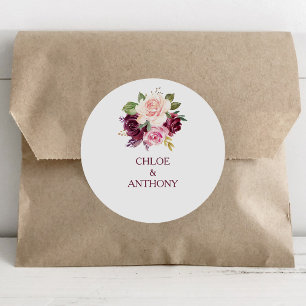 Groene Blush Burgundy Floral Wedding Envelope zege Ronde Sticker