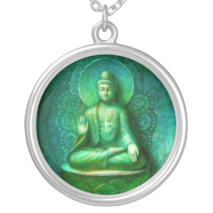Groene Boeddha-Meditation Art rond ketting