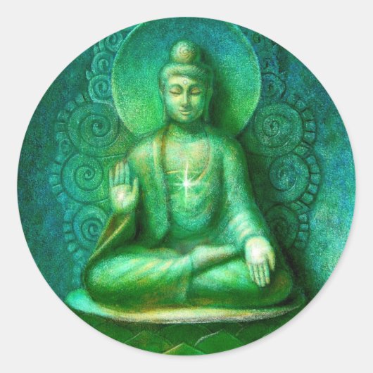 Groene Boeddha Zen Meditatie Ronde Sticker (Voorkant)