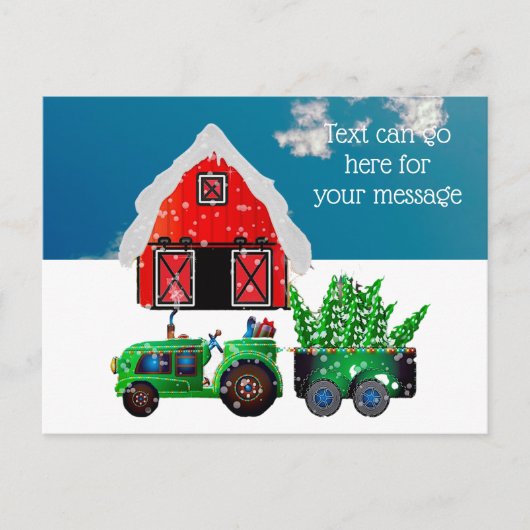 Groene Boerderij Tractor Red Barn Briefkaart (Voorkant)