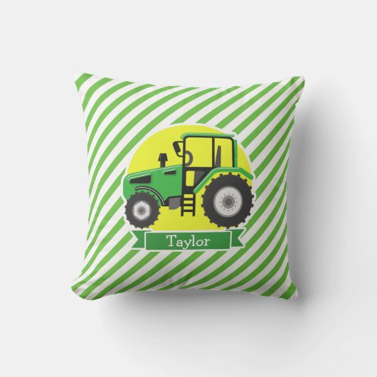 Groene Boerderijen Tractor met Geel; Groen & Wit Kussen (Voorkant)