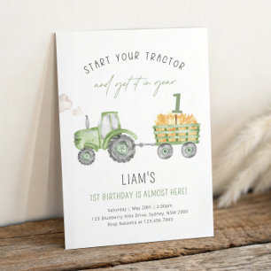 Groene Boerentractor 1e Verjaardagsfeestje Kaart