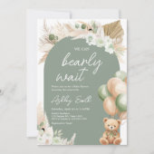 Groene Boho Beren ballon Baby shower Kaart (Voorkant)