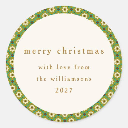  Groene Boho Bloemen Custom Vrolijk Kerstfeest Ronde Sticker (Voorkant)