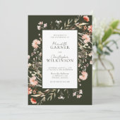 Groene Boho Bloemen Foto bruiloft uitnodiging (Staand voorkant)