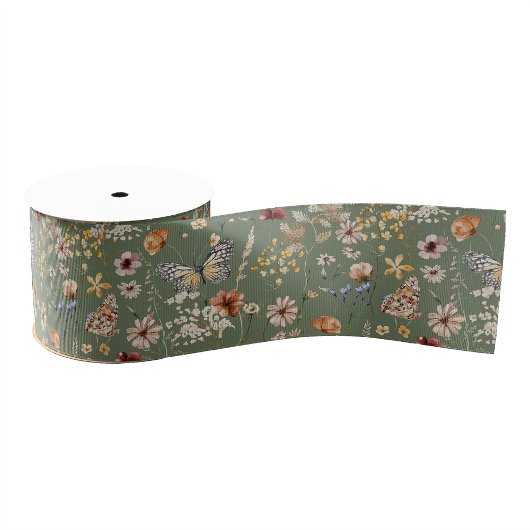 Groene Boho Bloemenlint Grosgrain Lint