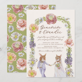 Groene Boho Bunny Konijn Liefde Waterverf bruiloft Kaart