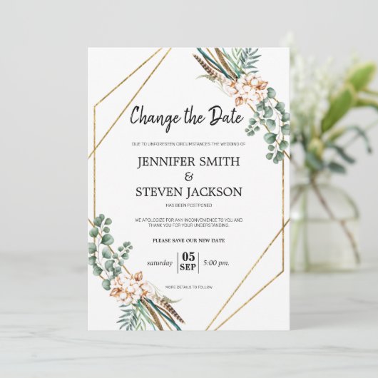 Groene Boho Gliter Frame Wijzig de Datum Kaart (Staand voorkant)