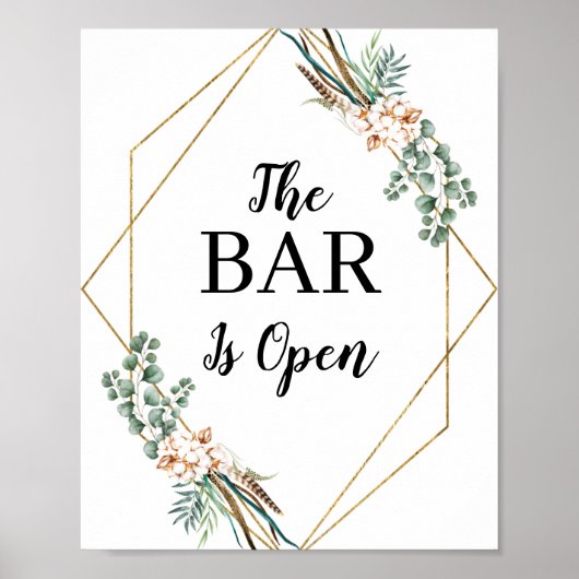 Groene Boho Glitter Lijst Open Bar Menu Bord Poster (Voorkant)