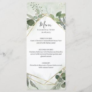Groene boho gouden geometrische waterverf bruiloft menu