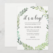  Groene Boho Krans Baby shower Jongen Uitnodigen Kaart (Voorkant / Achterkant)