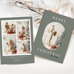 Groene Boho Oval Foto Kerstmis Feestdagenkaart
