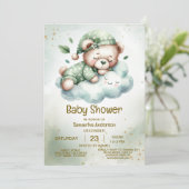 Groene Boho Sleeping Teddybeer Schattige Baby show Kaart (Staand voorkant)