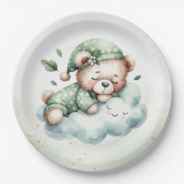 Groene Boho Sleeping Teddybeer Schattige Baby show Papieren Bordje