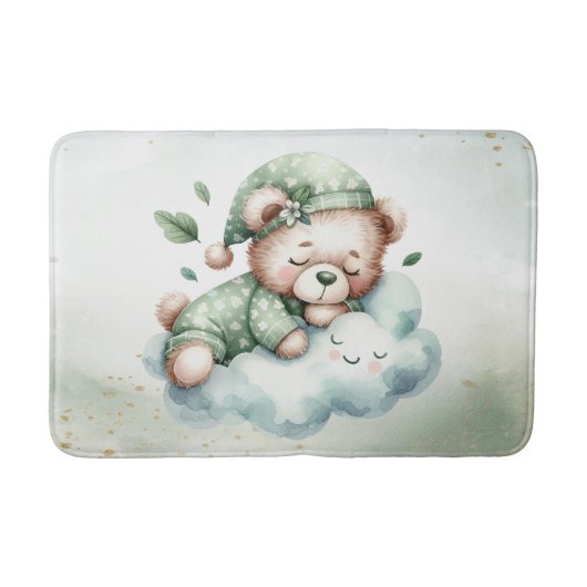 Groene Boho Sleeping Teddybeer Schattige Badmat (Voorkant)