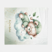 Groene Boho Sleeping Teddybeer Schattige Fleece Deken (Voorkant (Horizontaal))