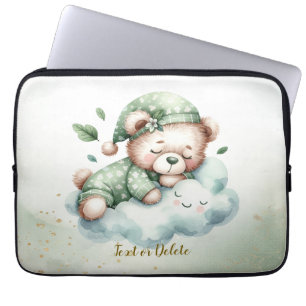 Groene Boho Sleeping Teddybeer Schattige Laptop Sleeve