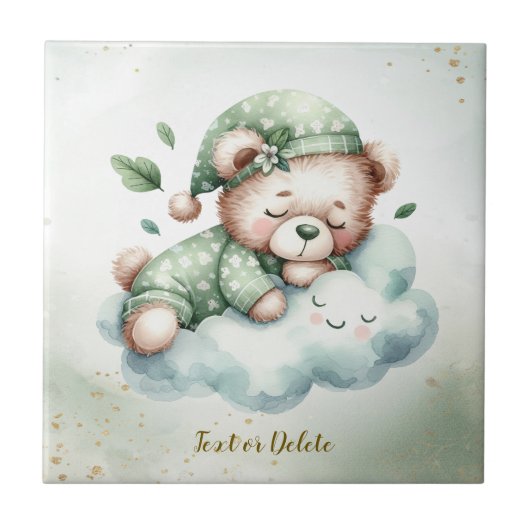Groene Boho Sleeping Teddybeer Schattige Tegeltje (Voorkant)