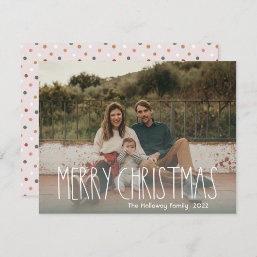 Groene Boho Stippen Kerst Foto Feestdagenkaart (Voorkant / Achterkant)