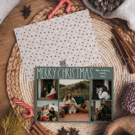 Groene Boho Stippen Kerst Vijf-Foto Feestdagenkaart