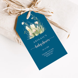 Groene Boho Wilde Bloem Navy Baby Shower Cadeaulabel