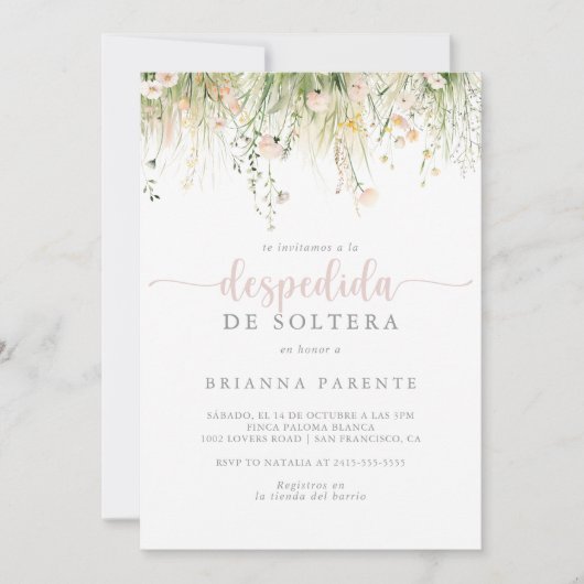 Groene Boho Wilde Bloemen Spaanse Bruidsdouche Kaart (Voorkant)