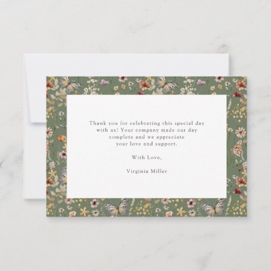 Groene Boho Wildflower Dank u kaarten (Achterkant)