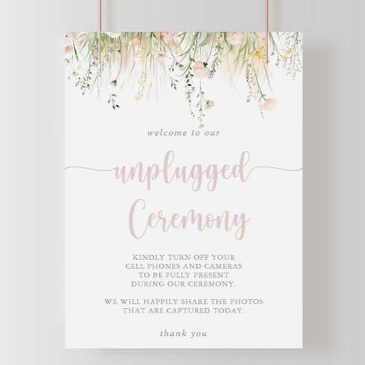 Groene Boho Wildflower Unplugged Ceremony Sign Poster